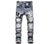 Jeans Skinny Uomo, Jeans Uomo Gamba Dritta Strappato Elegante Casual Strappato Skinny Pantaloni Hip Hop Moda Taglie Forti Pantaloni Jeans Uomo per La Vita Quotidiana E Lo Sport