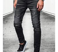 Jeans slim fit da uomo con dettagli effetto consumato e cuciture decorative sull'orlo. Questi jeans elasticizzati presentano un taglio aderente e una chiusura con bottoni, e sono eleganti con cinque t