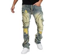 Jeans Slim Fit Uomo, Jeans Elasticizzati Uomo Moto Cargo in Tessuto Standard Sportivo Multitasca per La Bocca del Piede Corda in Vita Patchwork Nastro Pantaloni Uomo Jeans per Lo Sport
