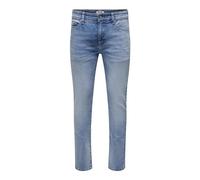 Jeans Slim Fit Uomo ONLY&SONS Lavaggio Chiaro Vita Bassa 5 Tasche Zip, Colore:Blu, Taglia Pantalone:32W / 34L, Lunghezza della Gamba:L34