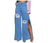Jeans Strappati da Donna con Spacco, Baggy Jeans da Donna a Vita Alta, con Fori radiosi, alla Moda, Y2K, Jeans Strappati, a Gamba Larga, alla Moda, per Il Tempo Libero, 2025 Primavera Saldi