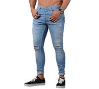 Jeans Strappati Ginocchia Uomo Skinny Elasticizzati Pantaloni Casual Slim Fit Azzurro Chiaro S