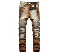 Jeans strappati Y2K Jeans da uomo con stampa pantaloni da motociclista alla moda Streetwear Hip Hop Jeans Slim Fit Stretch Jeans Pantaloni da motociclista Jeans Bootcut Jean, marrone, XL