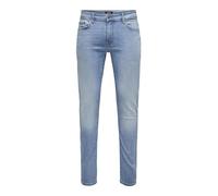 Only & Sons Jeans Strette Slim Fit Uomo Pantaloni in Denim Stretch Design Sbiancato Onsloom., Colore:Azzurro, Taglia Pantalone:32W / 34L, Lunghezza della Gamba: