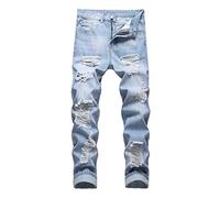 Jeans Uomo Casual Pantaloni Attillati con Gamba Dritta Strappata Skinny Pantaloni Elasticizzati con Cerniera Slim Fit Aderenti di Nuova Moda (XXL,4- Blu)