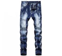 Jeans Uomo Gamba Dritta Slim Fit Strappati Pantaloni in Denim Elasticizzati Casual Lavaggio Moda Tinta Unita Skinny Vintage Streetwear Y2K Blu XS-6XL