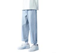 Jeans Uomo Gamba Larga Dritto Taglie Forti Cotone Elasticizzato | 95% poliestere, 5% elastan, tessuto morbido che si adatta al corpo stringere(Light blue 3XL)