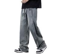 Jeans Uomo Regular Elasticizzati - da con Coulisse Modello Micro Elasticizzato Casual retrò a Gamba Larga Primaverili E Autunnali Modello Sense of (Grey XXXL)