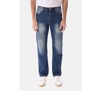 Jeans Uomo Regular Fit Sfumato Pantoloni Denim Straight Leg Cinque Tasche Blu