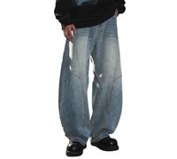 Jeans Uomo Regular - Jeans Slim Fit Uomo Jeans da Uomo lavati e consumati vestibilità Slim Design Diviso Pantaloni Larghi e Affusolati per l'Abbigliamento Casual Quotidiano Autunno Inverno (Blue XXL)