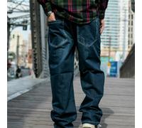 Jeans Uomo Sicuri Di Lino Blu Hip Hop Baggy Pantaloni Oversize Reto