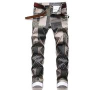 Jeans Uomo Slim Fit, Jeans Elasticizzati Uomo Estivi Strappati Ricamo Pentagramma Stretch Pantaloni Gamba Slim Versatili Casual Hip-Hop Jeans Cargo Uomo per La Vita Quotidiana E Lo Sport
