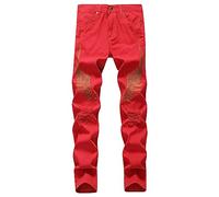 Jeans Uomo Slim Fit, Jeans Elasticizzati Uomo Slim Fit Cargo in Tessuto Standard Sportivo Multitasca per La Bocca del Piede Corda in Vita Patchwork Nastro Jeans Cargo Uomo per Outfit alla Moda