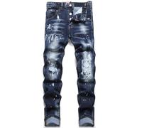 Jeans Uomo Slim Fit Strappati Pantaloni in Denim Elasticizzato,Stile Urban E Streetwear Y2K,Blue b,28