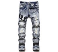 Jeans Uomo Strappati Elasticizzati Slim Regular Gamba Dritta Moda Jeans