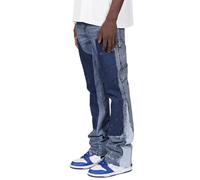 Jeans Uomo Y2K Micro Svasati alla Moda Macchie d’Inchiostro Patchwork JeansDenim Primavera Estate PantaloniCasuali Hip Hop Streetwear(Dark Blue,Small)