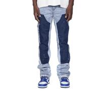 Jeans Uomo Y2K Micro Svasati alla Moda Macchie d’Inchiostro Patchwork JeansDenim Primavera Estate PantaloniCasuali Hip Hop Streetwear(Light Blue,Medium)
