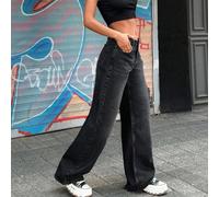 Jeans vintage a vita bassa 100% cotone con toppe in pelle e gamba ampia 36,38,40,34Colore unicoDenim