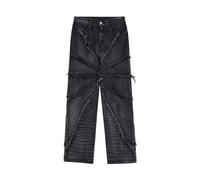 Jeans vintage da uomo e donna Y2K Hip Hop Jeans Baggy Spider Web Raw Edge Jeans Straight Leg Lavati Jeans Casual Harajuku Denim Pantaloni adolescenti ragazze ragazzi skateboard pantaloni streetwear,