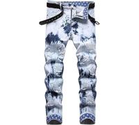 Jeans Vintage da Uomo Fashion Trend Star Pattern Ricamati Casual Skinny Gradient Color Punk Harajuku (Blu, XL)