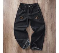 Jeans vintage dallo stile di strada, semplici e alla moda, con ricamo ad ali, design di nicchia, gamba dritta e ampia, jeans larghi e morbidi, adatti per la primavera e l'estate, per uomo L,M,S,XL,XS,