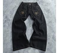 Jeans vintage dallo stile di strada, semplici e alla moda, con ricamo ad ali, design di nicchia, gamba dritta e ampia, jeans larghi e morbidi, adatti per la primavera e l'estate, per uomo L,M,S,XL,XS,