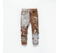Jeans vintage kaki streetwear con tasche, classici e resistenti, con effetto consumato e strappato, stile street chic, per bambino e bambina, baby boy 6Y,7Y,4Y,5YDenim