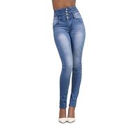 Jeans Vita Alta Donna Skinny Denim Pantaloni Slim Fit Legging Elasticizzati Azzurro Chiaro 2XL