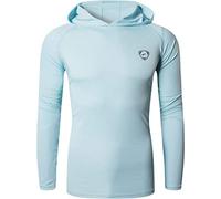 Jeansian Uomo Mens Sun Protection Felpa con Cappuccio Manica Lunga Escursionismo Corsa Pesca T-Shirt Camicie LA271 LightBlue XL