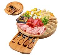 Jeap Tagliere per Formaggi in Legno di Bamboo con Coltelli | Tagliere Aperitivo 25 cm | Cassetto con 4 Utensili | Ideale per Formaggi, Salumi, Aperitivi - Idea Regalo