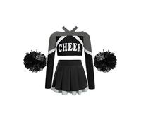 JEATHA Abito da Cheerleading Ragazza Top Manica Lunga e Gonna a Pieghe con Pompon Uniforme Studentessa da Danza Scolastica Costume per Festa Halloween Carnevale Un nero 13-14 anni