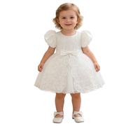 JEATHA Abito Elegante da Battesimo Neonata con Ricami Tulle Vestito Maniche Corte da Principessa Tutu con Fiocco per Festa Compleanno Matrimonio Cerimonia Primo Anno Bianco 3-6 Mesi
