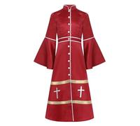 JEATHA Abito Sacerdotale Bambina Unisex Maniche Svasate Croce Tonaca Patchwork Vintage Paramenti Religiosi Halloween Cosplay Costume Feste a Tema Chiesa A Rosso 15-16 anni