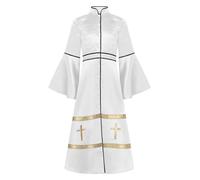 JEATHA Abito Sacerdotale Bambina Unisex Maniche Svasate Croce Tonaca Patchwork Vintage Paramenti Religiosi Halloween Cosplay Costume Feste a Tema Chiesa A Bianco 9-10 anni