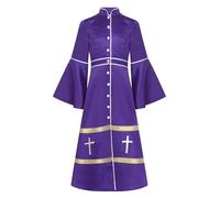 JEATHA Abito Sacerdotale Bambina Unisex Maniche Svasate Croce Tonaca Patchwork Vintage Paramenti Religiosi Halloween Cosplay Costume Feste a Tema Chiesa A Viola 13-14 anni