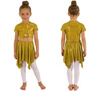 JEATHA Bambini Tuta Ginnastica Artistica con Crop Top E Minigonna Costumi da Ballo Latino A Due Pezzi per Ragazze Outfit da Rave Dance Danza Oro 5-6 Anni