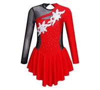 JEATHA Body da Ballo Classica Bambina Bodysuit da Balletto Body da Ginnastica Leotard ballet con Strass Tuta da Ballo Rosso 5-6 anni