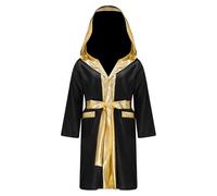 JEATHA Boxing Robe Training Robe Personalized Muay Thai Gown Costume Pugile per Ragazzo e ambino Vestaglia da Boxe Allenamento Sportswear Nero 11-12 anni
