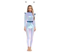 JEATHA Costume Alieno Metallico Dama Completo Overall E Fazzoletto Sulla Fronte Divisa Spaziale Bambine Astronauta Tanzanime Il Cosplay Adatto Halloween Carnevale E Argento lucido L