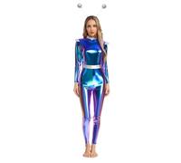 JEATHA Costume Alieno Metallico Dama Completo Overall E Fazzoletto Sulla Fronte Divisa Spaziale Bambine Astronauta Tanzanime Il Cosplay Adatto Halloween Carnevale E Blu M