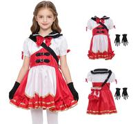 JEATHA Costume Personaggio Gioco Bambine Abito con Sciarpa Maniche Corte Parziale Set Costume Personaggio Gioco Abito Linea A Festa Animato Rosso 11-12 Anni