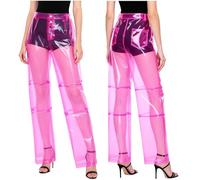 JEATHA Dame Altezza Cintura Calze Trasparenti Calze Larghe Rettilinee Plastica Trasparente con Bottoni Outfit Club Abbigliamento Nottclub Abbigliamento Festival Rosa Scuro L