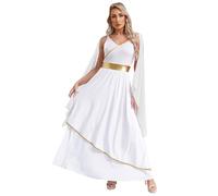 JEATHA Donna Vestito Dea Greca Senza Maniche Vestito Toga da Regina Romana Abito da Antica Romana Greek Toga Maxi Lunghezza e Stile Vintage Bianco S
