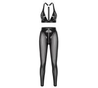 JEATHA Due Pezzi In Pelle Sintetica Donna Set Collant In Lattice Set Pezzi Leggings Donne Due Teddy Abbigliamento Spettacoli Bar Natale
