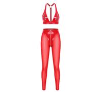 JEATHA Due Pezzi In Pelle Sintetica Donna Set Collant In Lattice Set Pezzi Leggings Donne Due Teddy Abbigliamento Spettacoli Bar Natale