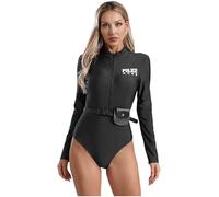 JEATHA Leotard da Poliziotto Donna Uniforme da Poliziotta Ufficiale con Cintura e Borsa Body da Police da Donna Halloween Carnevale Cosplay Nero M