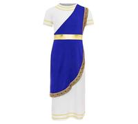 JEATHA Vestito da Romano Bambino Manica Corta Abito da Principe Greco Vestito Gladiatore Romano Toga Romana Antico Costume Dea Greca Tunica Romana Bianca Bambino Blu 7-8 anni