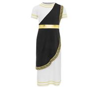 JEATHA Vestito da Romano Bambino Manica Corta Abito da Principe Greco Vestito Gladiatore Romano Toga Romana Antico Costume Dea Greca Tunica Romana Bianca Bambino Nero 11-12 anni