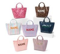 JeathFea Borsa Tote in PVC a Righe Personalizzata da Donna, Borsa Spalla Donna Grande con Nome Ricamato, Borsa da Spiaggia Impermeabile, Regalo per Vacanze al Mare, Compleanno