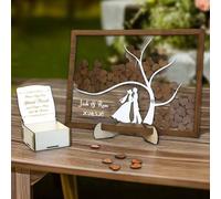 JeathFea Guest Book Matrimonio Legno Personalizzato - con 50-100 Cuori Vuoti - Cornice per Libro degli Ospiti in Legno - Decorazione Nuziale